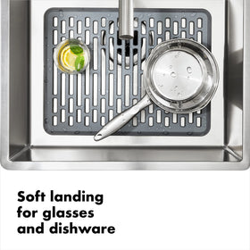 OXO Good Grips Silicone Sink Mat Large promotes faster drying with air circulation.