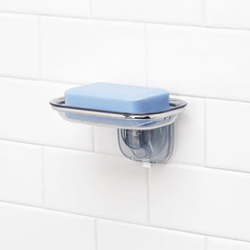 OXO Good Grips suction soap dish with draining slots prevents puddling between uses.