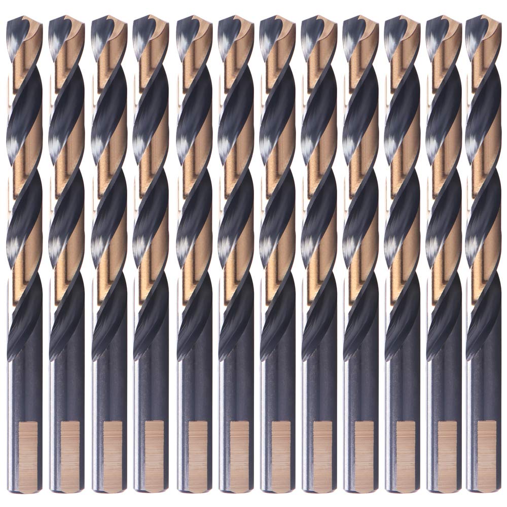 OXTUL 12-piece 1/4 inch black and gold twist drill bits for metal, wood, plastics
