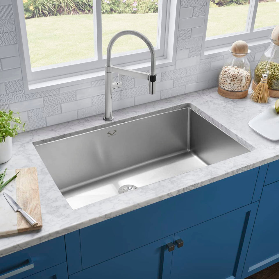 Oxwiser 32x18 inch undermount sink for seamless counter integration.