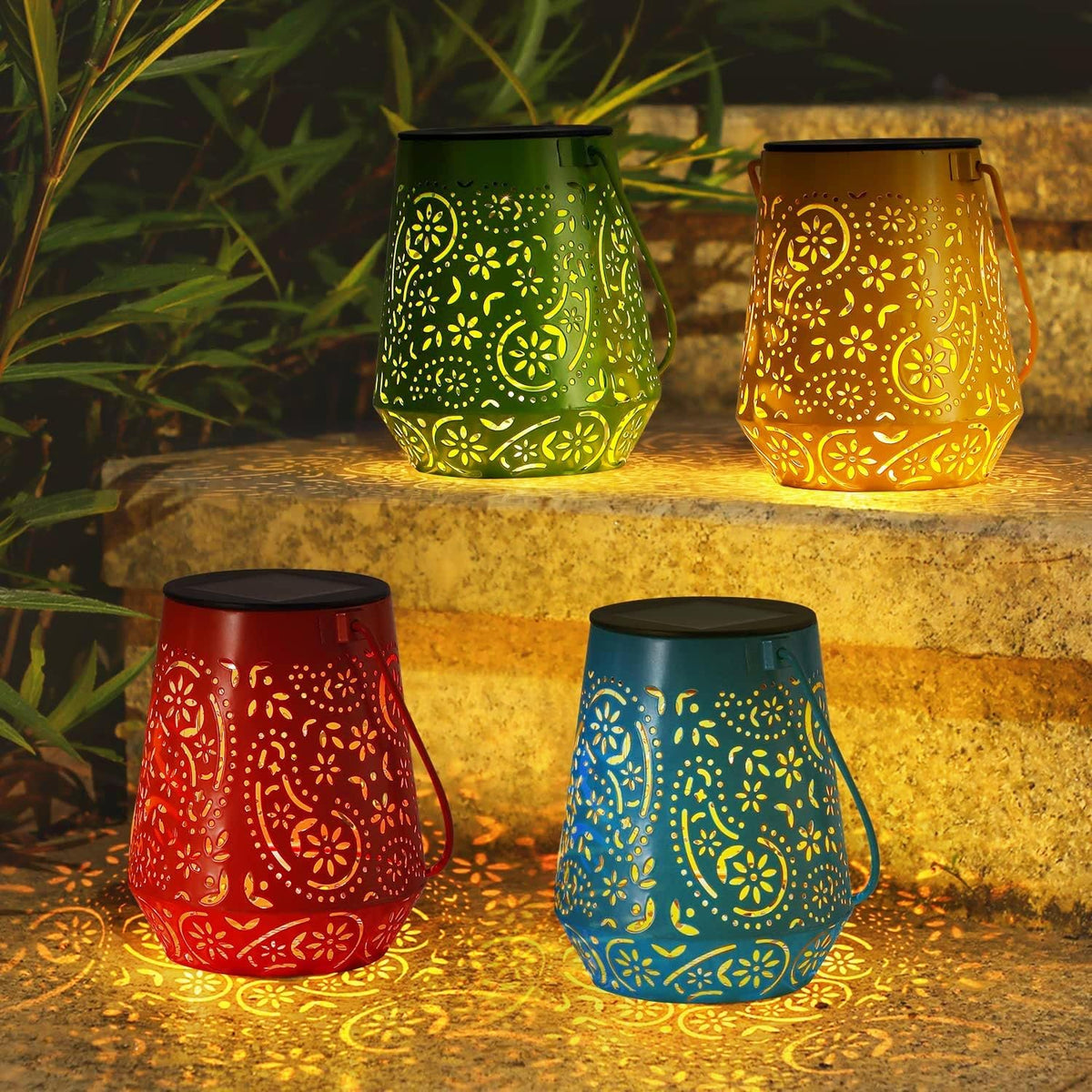 OxyLED solar lanterns with colorful outlook brighten outdoor spaces for patios and gardens.