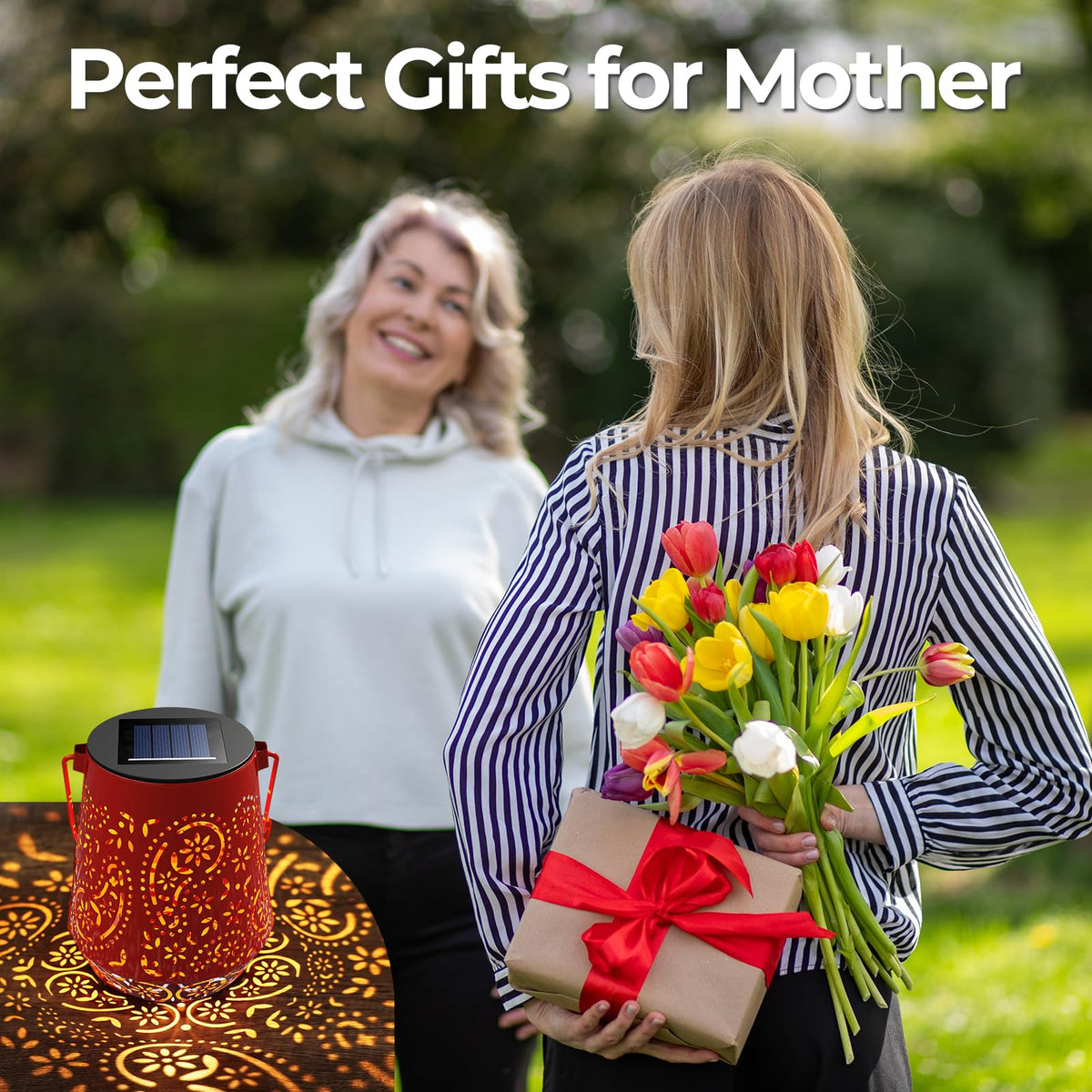OxyLED lanterns feature flower-pattern designs adding decorative charm to outdoors.
