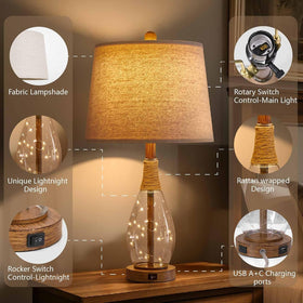 OYEARS nightstand lamp with linen shade provides soft, eye-friendly illumination.