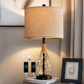 OYEARS bedside lamp USB black modern nightstand for easy charging near the bed