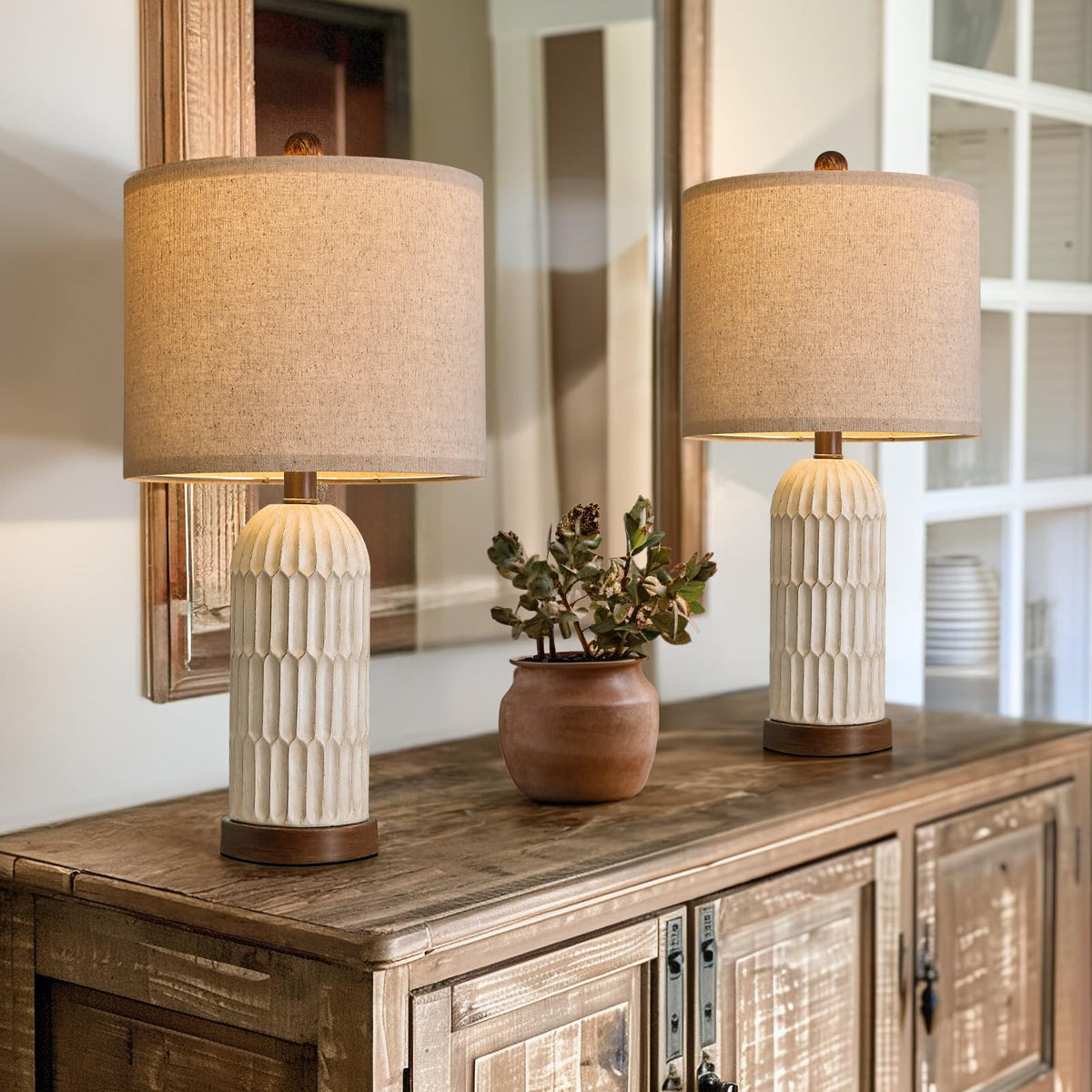 OYEARS bedside-lamps-pair with beige-shade for a cozy bedroom ambiance.