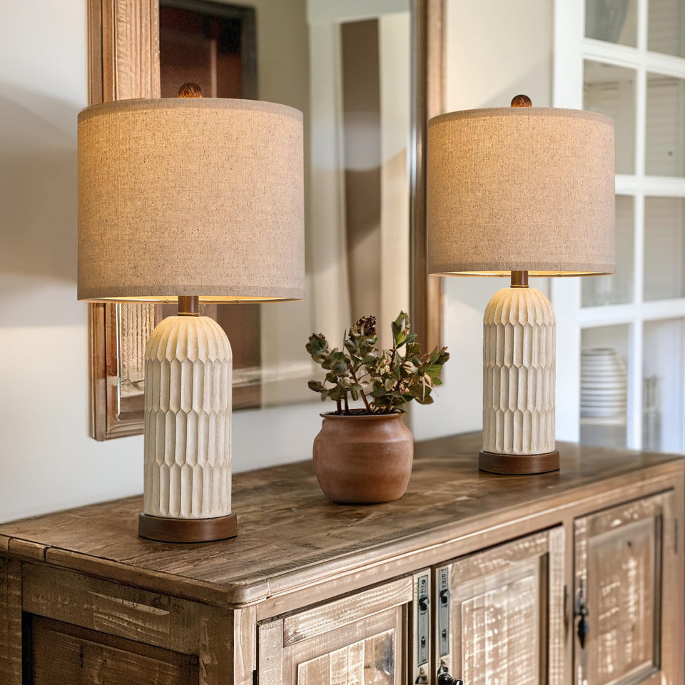 OYEARS bedside-lamps-pair with beige-shade for a cozy bedroom ambiance.