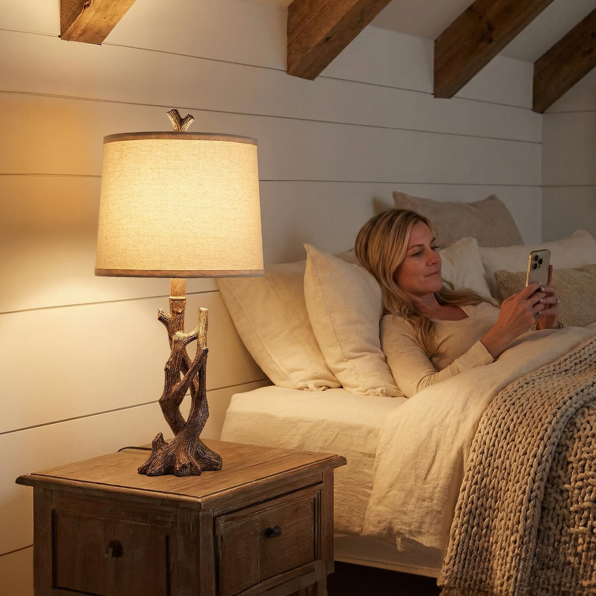 OYEARS two-piece rustic lamps set adds cohesive farmhouse bedside lighting