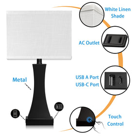 OYedis bedside lamp showing USB port and USB-C charging for easy device power.