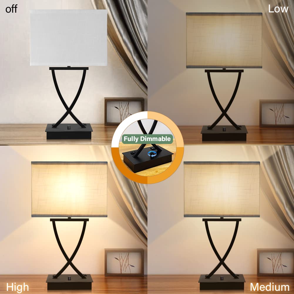 OYedis bedside lamp on nightstand with accessible USB-C and AC outlets
