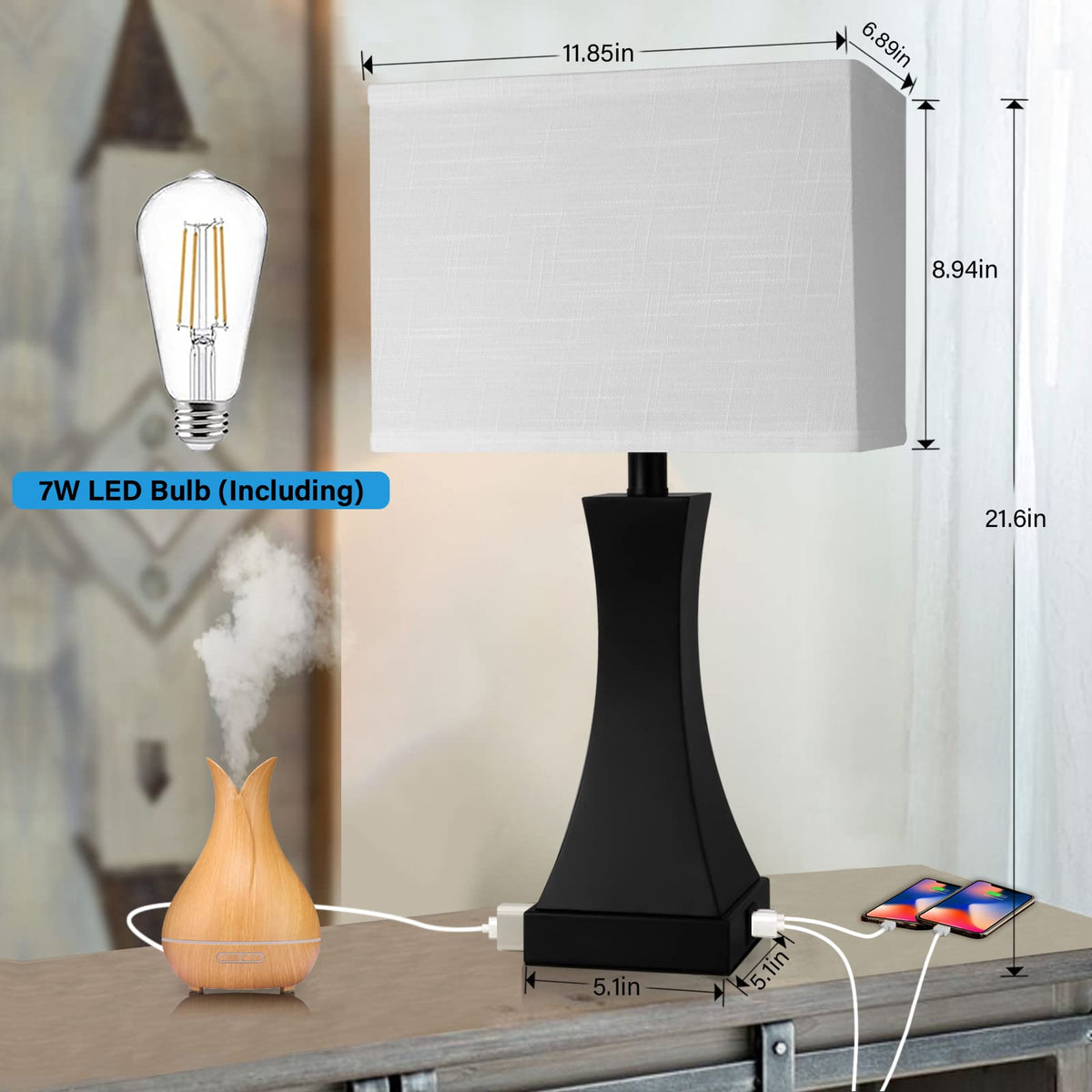 OYedis table lamp with white linen shade adds soft, elegant style.