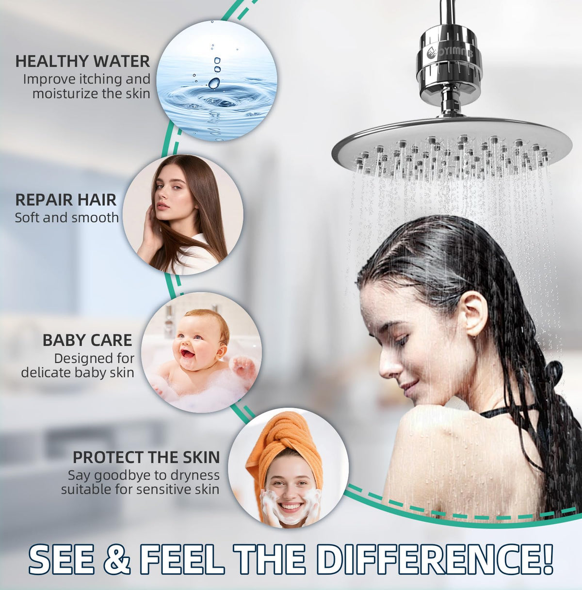 OYIMNB soft water benefits may soothe skin and improve hair texture after showers.