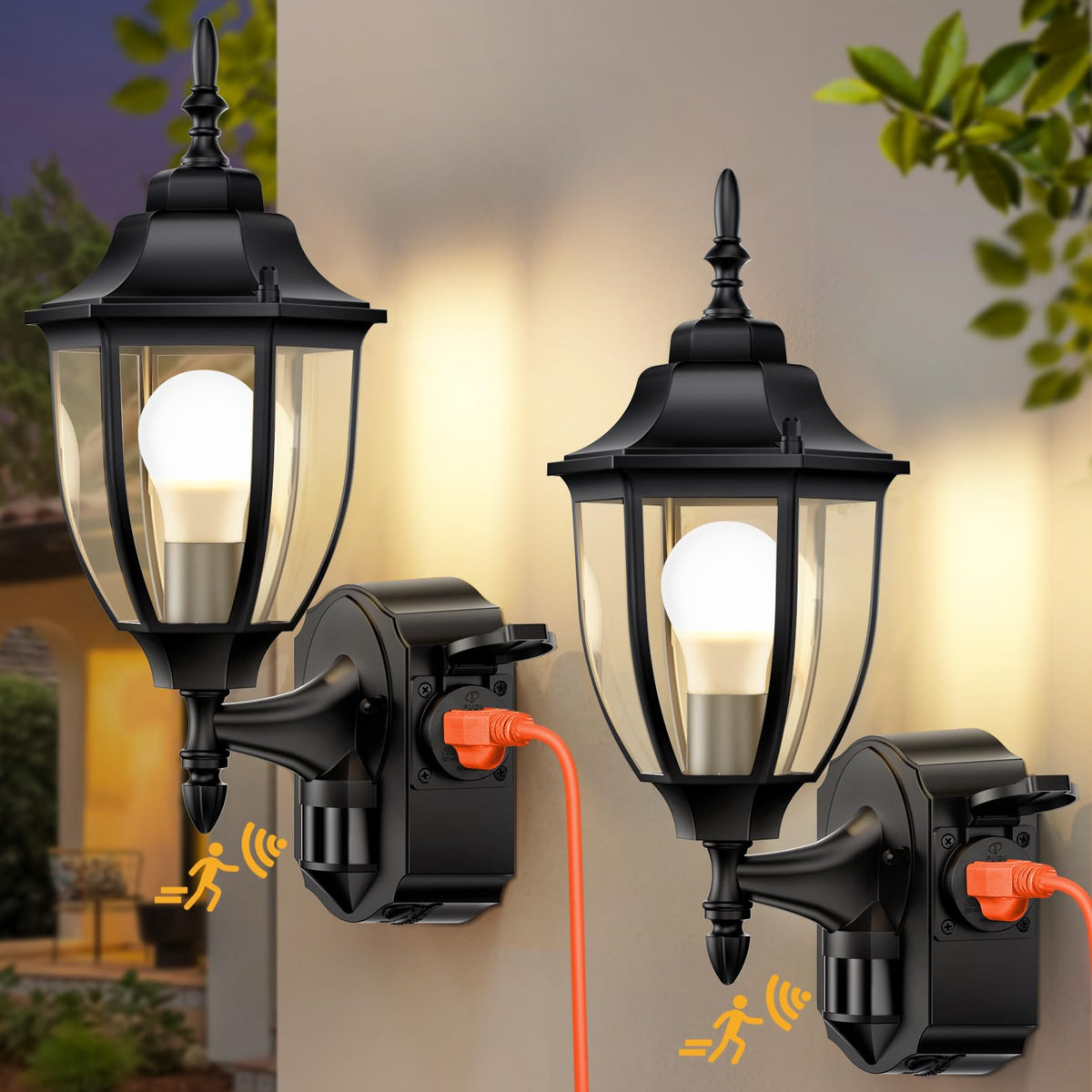 OYKYOHEI 2-pack porch lights with outlet for versatile outdoor power