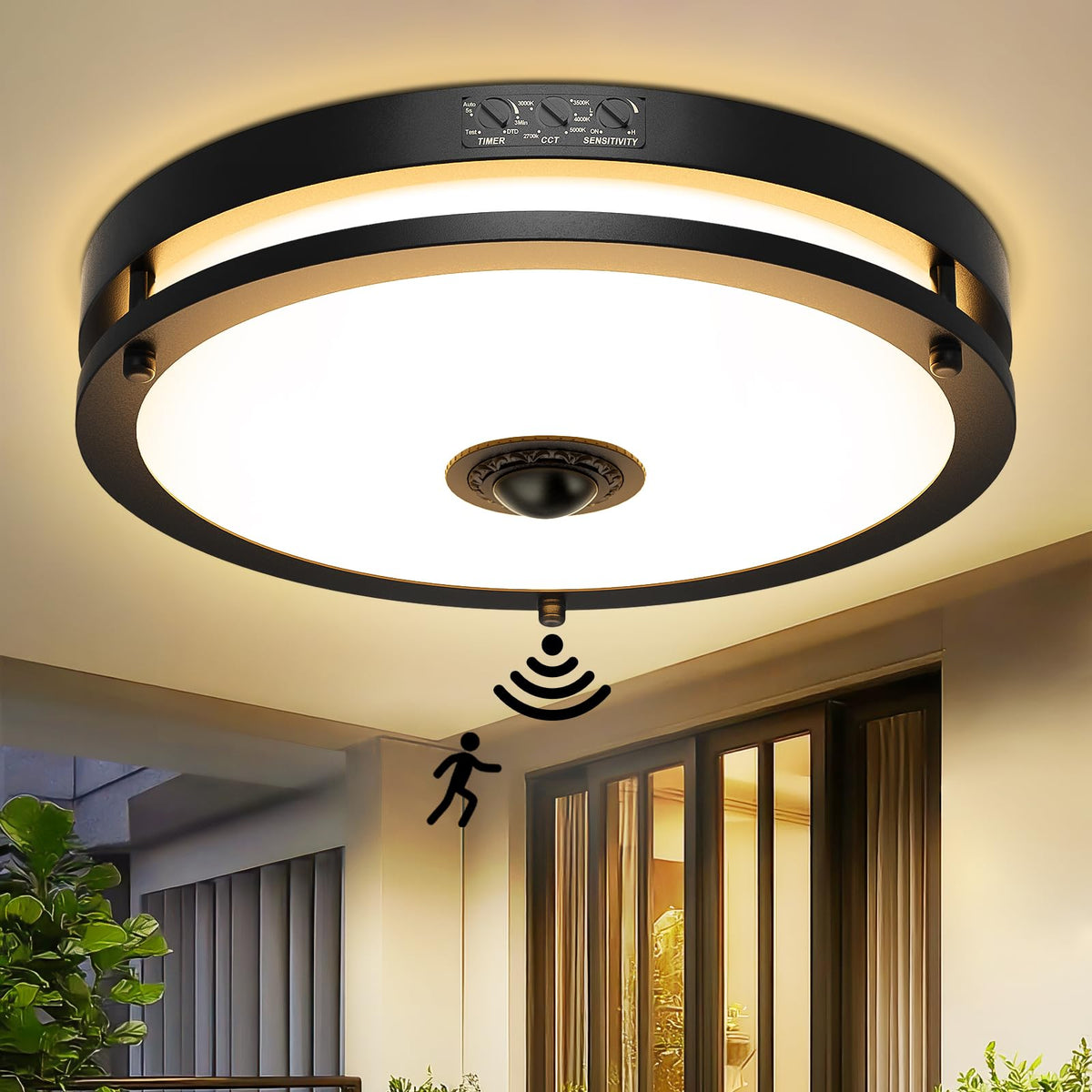 OYKYOHEI 24W ceiling light, front view, energy‑efficient outdoor illumination for porch and entry
