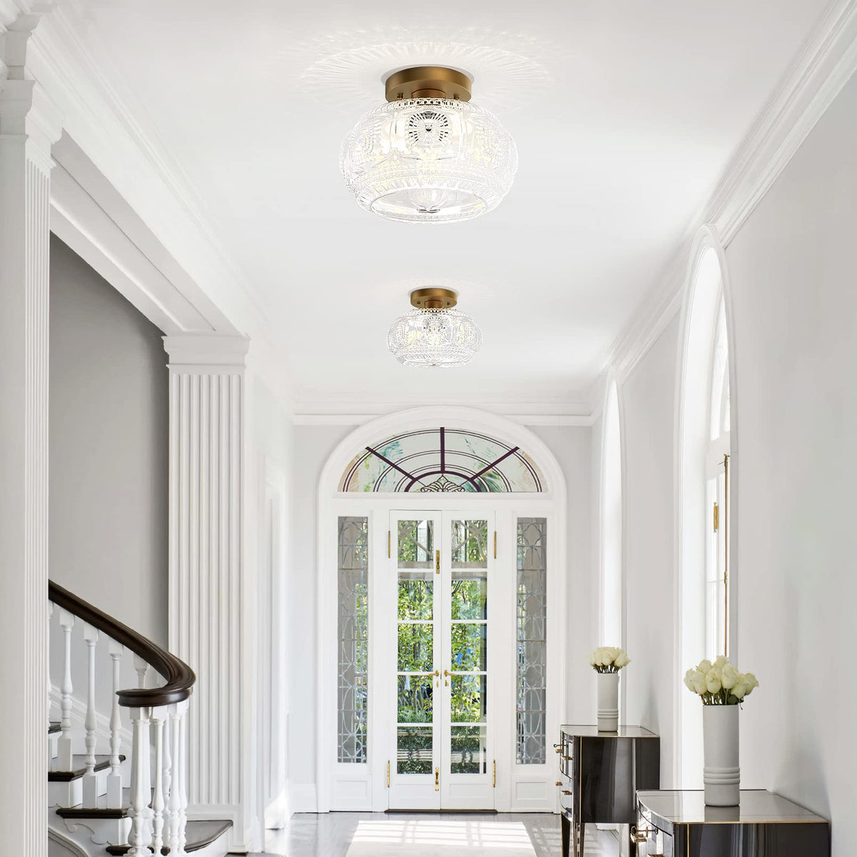 OYKYOHEI globe glass shade in gold for modern hallway ambiance