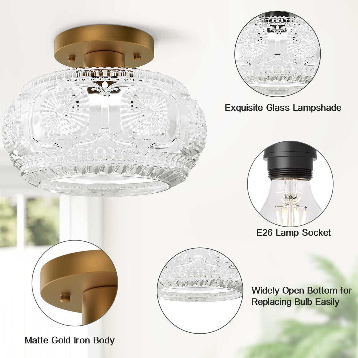 OYKYOHEI hallway porch light featuring glass shade and gold tone