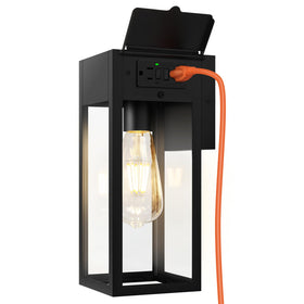 OYKYOHEI porch light with a GFCI outlet on the wall for convenient power outdoors.