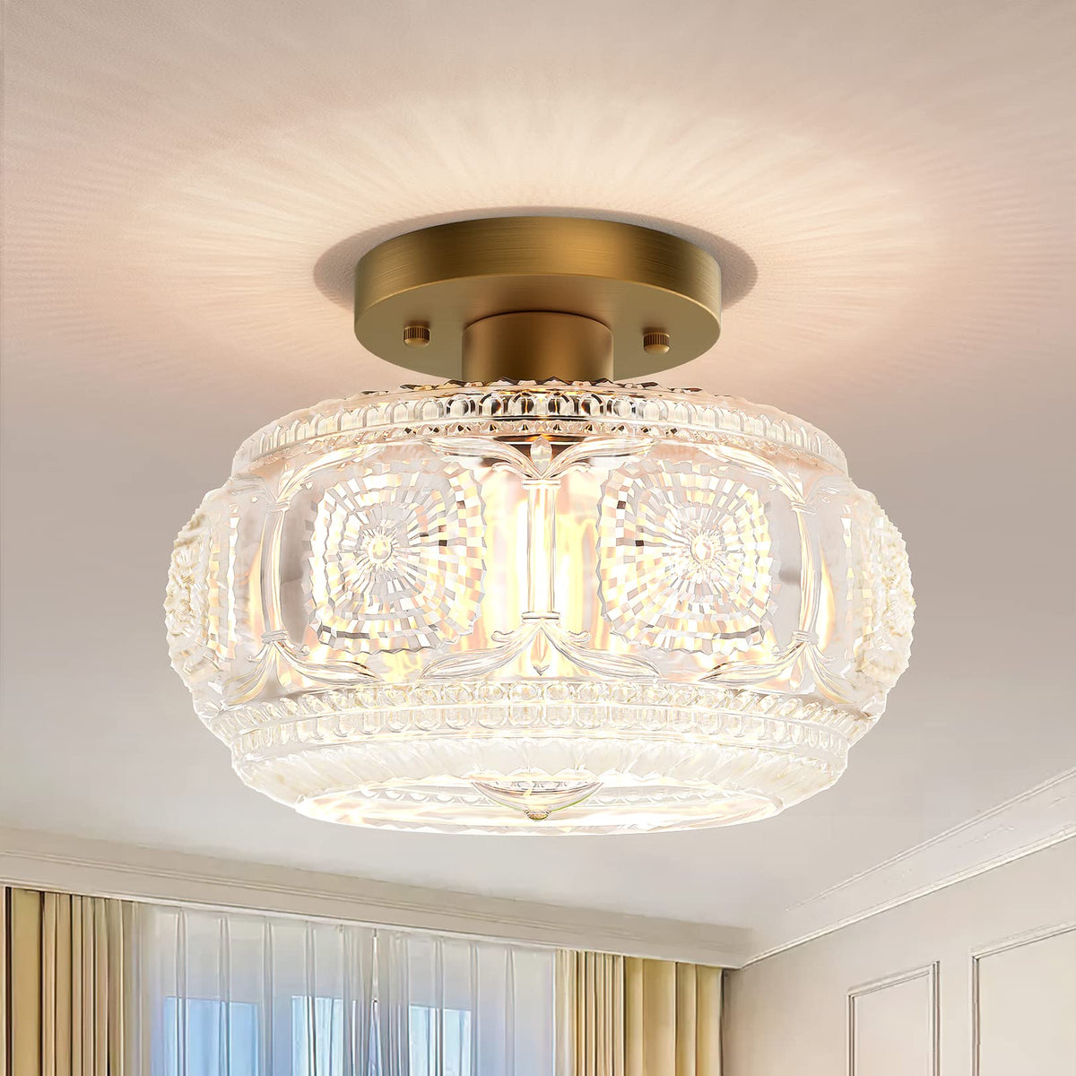 OYKYOHEI semi flush mount globe glass with gold finish for elegant ceilings