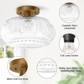 OYKYOHEI semi flush mount highlights glass shade and warm glow in dining room