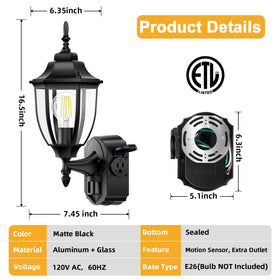 OYKYOHEI waterproof porch light with tempered glass