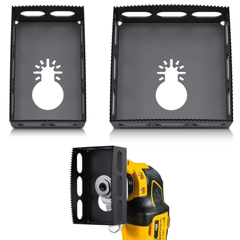 OYSSTA square drywall outlet cutter for oscillating tools creates precise 1- and 2-gang openings.