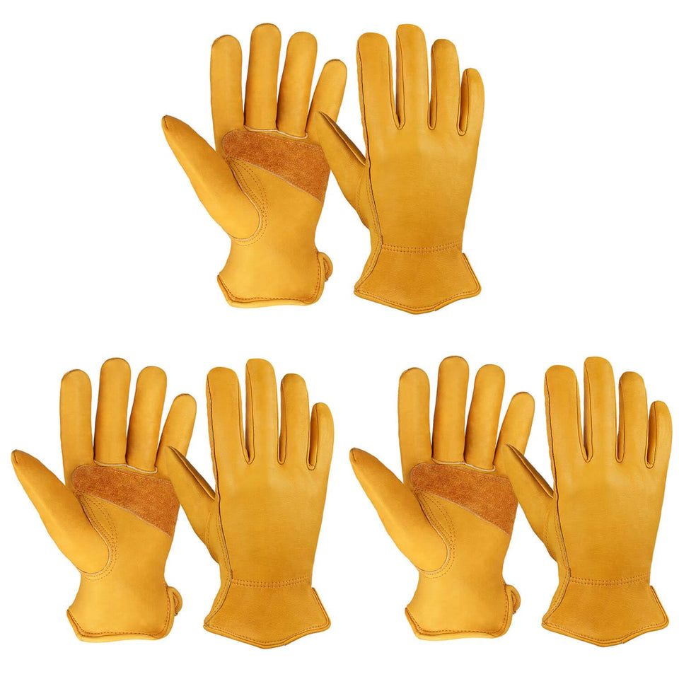 OZERO leather work gloves with reinforced palm for tough yard tasks