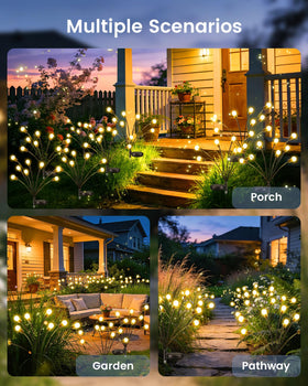 OZS wind-swayed lights along border highlight trees and shrubs.
