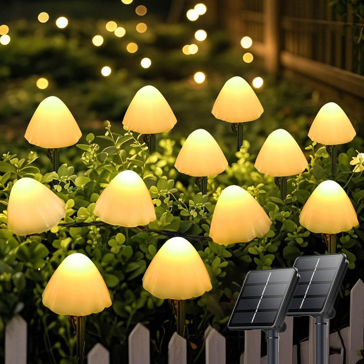 OZS mushroom lights 2-pack along garden path provide warm ambient glow