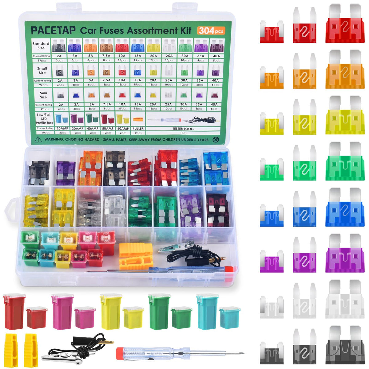 PACETAP 304pcs fuse kit full view for quick on-road replacements