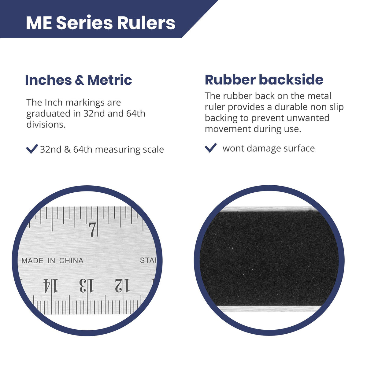 Pacific Arc rubber-backed ruler provides a stable, non-slip surface for sewing and drafting.