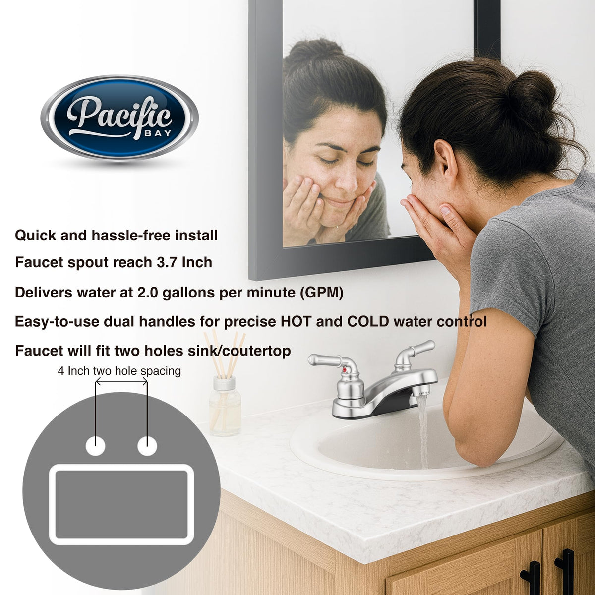 Pacific Bay Lynden fits 4-inch on-center sinks.