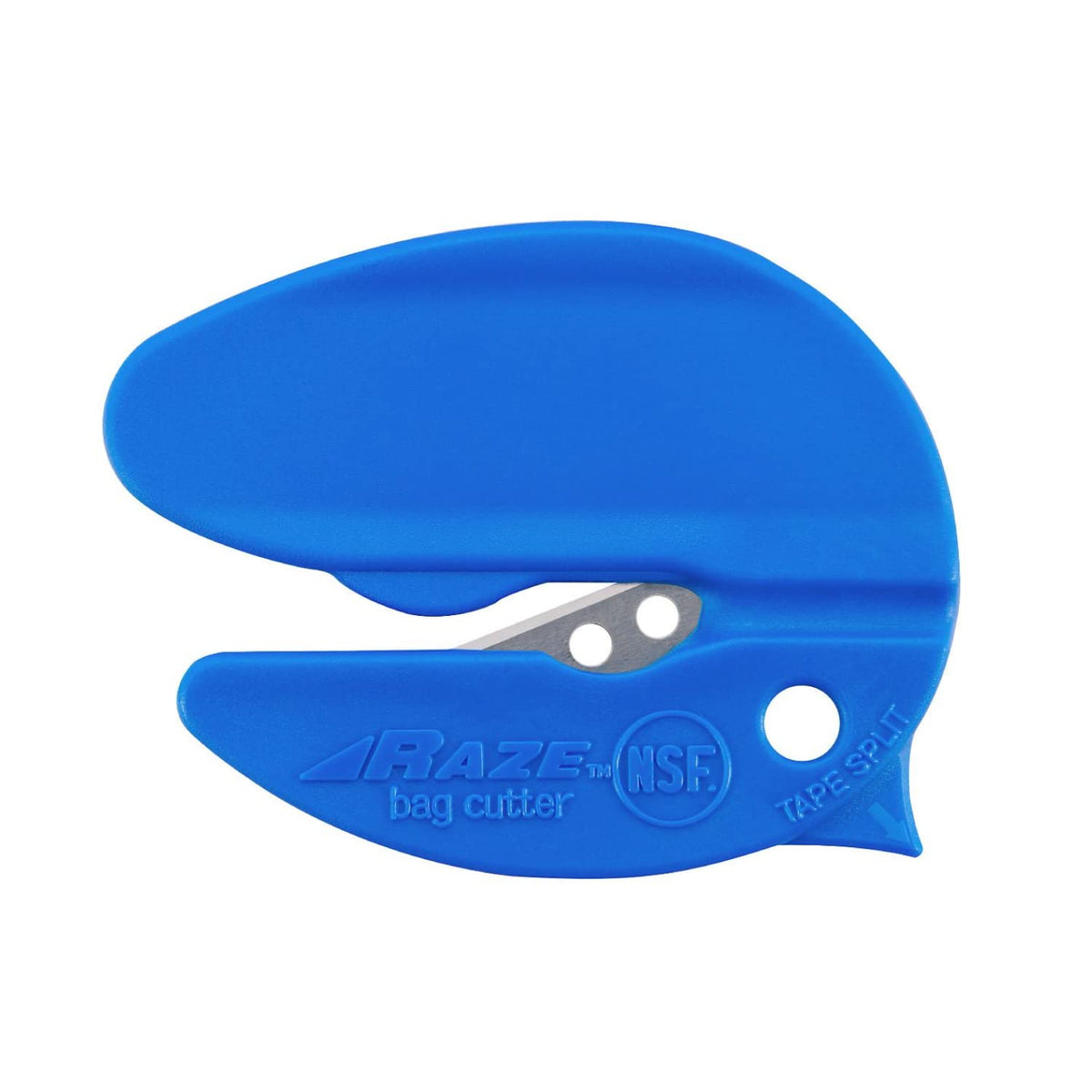 Pacific Handy Cutter BC347 bag cutter in use safely slicing a plastic bag for food service.