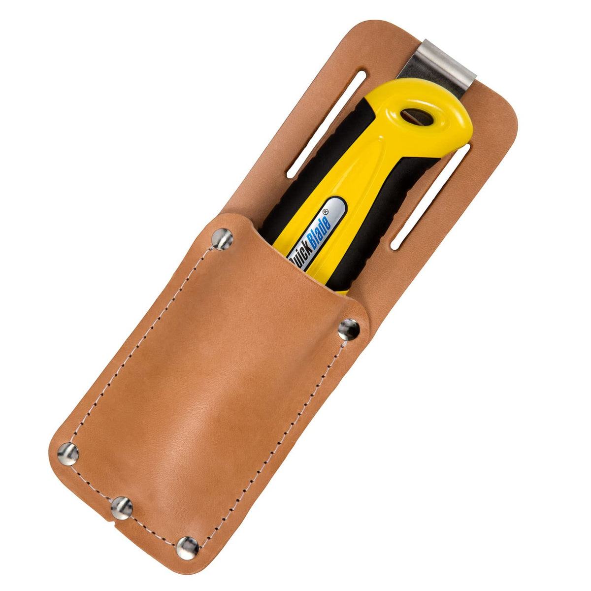 Pacific Handy Cutter UKH326 tan leather holster with belt clip for secure tool carrying.