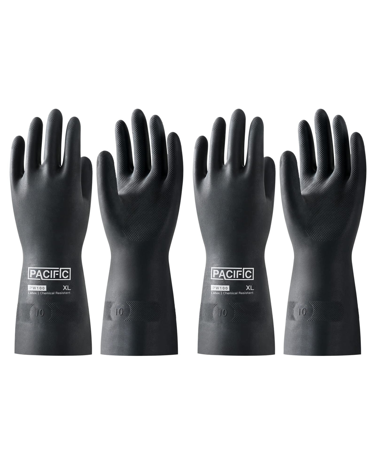 Pacific PPE chemical-resistant gloves with extended cuffs protect wrists during handling.