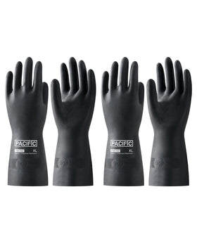 Pacific PPE chemical-resistant gloves with extended cuffs protect wrists during handling.