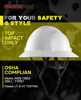 PACIFIC PPE full-brim hard hat side view with durable HDPE shell and comfort.