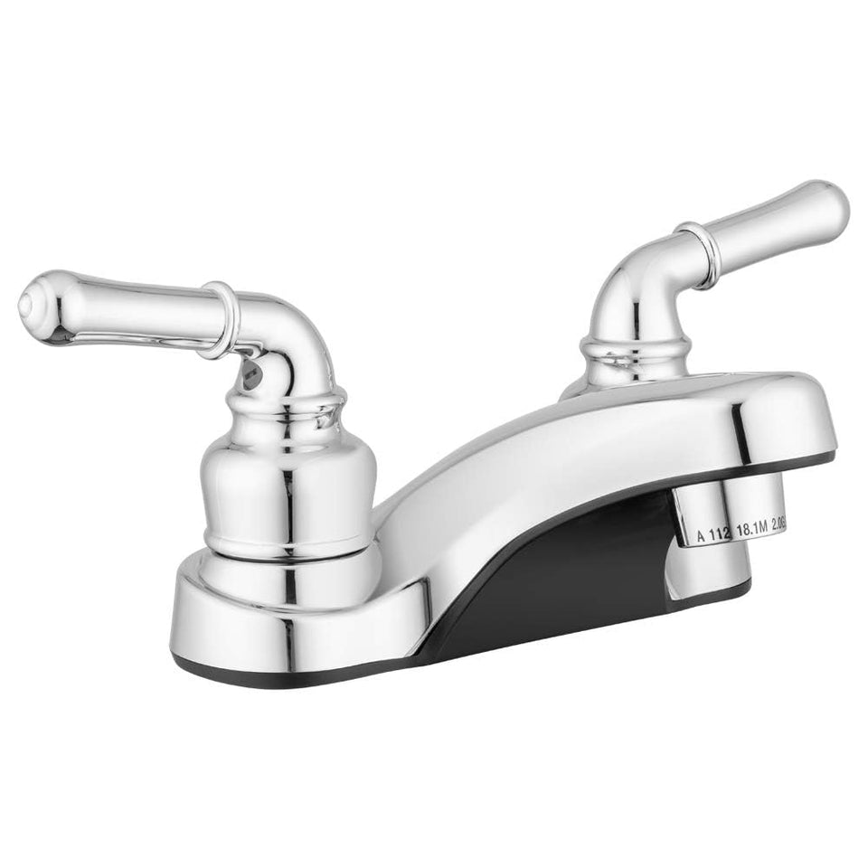 Pacific Bay Lynden dual-levers chrome faucet offers quick temperature adjustment for daily use.