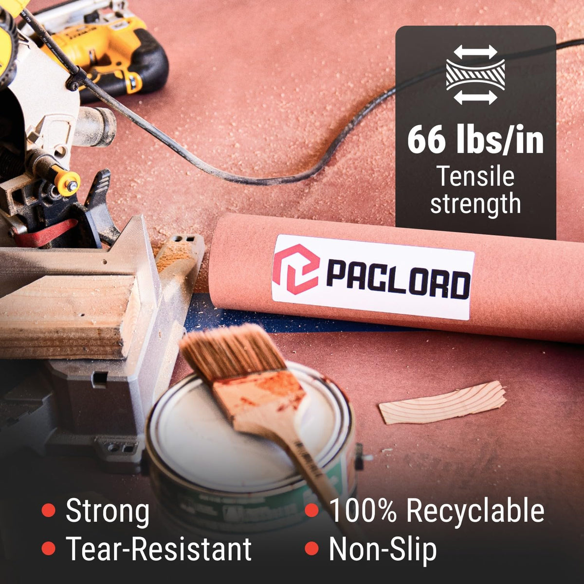 Paclord 7 mil paper provides a secure non-slip surface for placement.