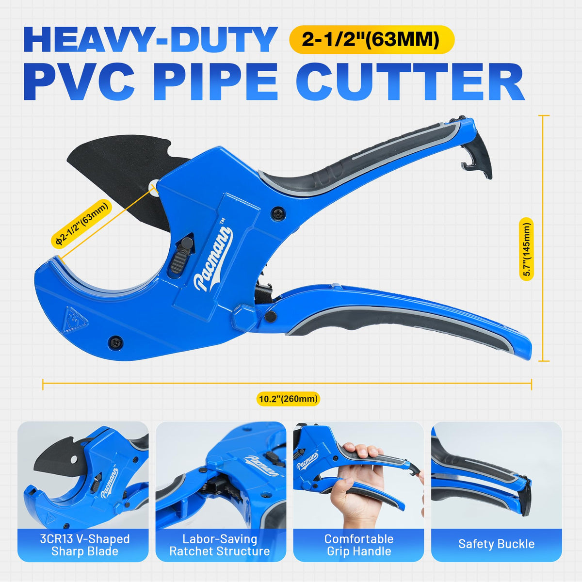 Pacmann ratchet mechanism enables easier, powerful pipe cutting