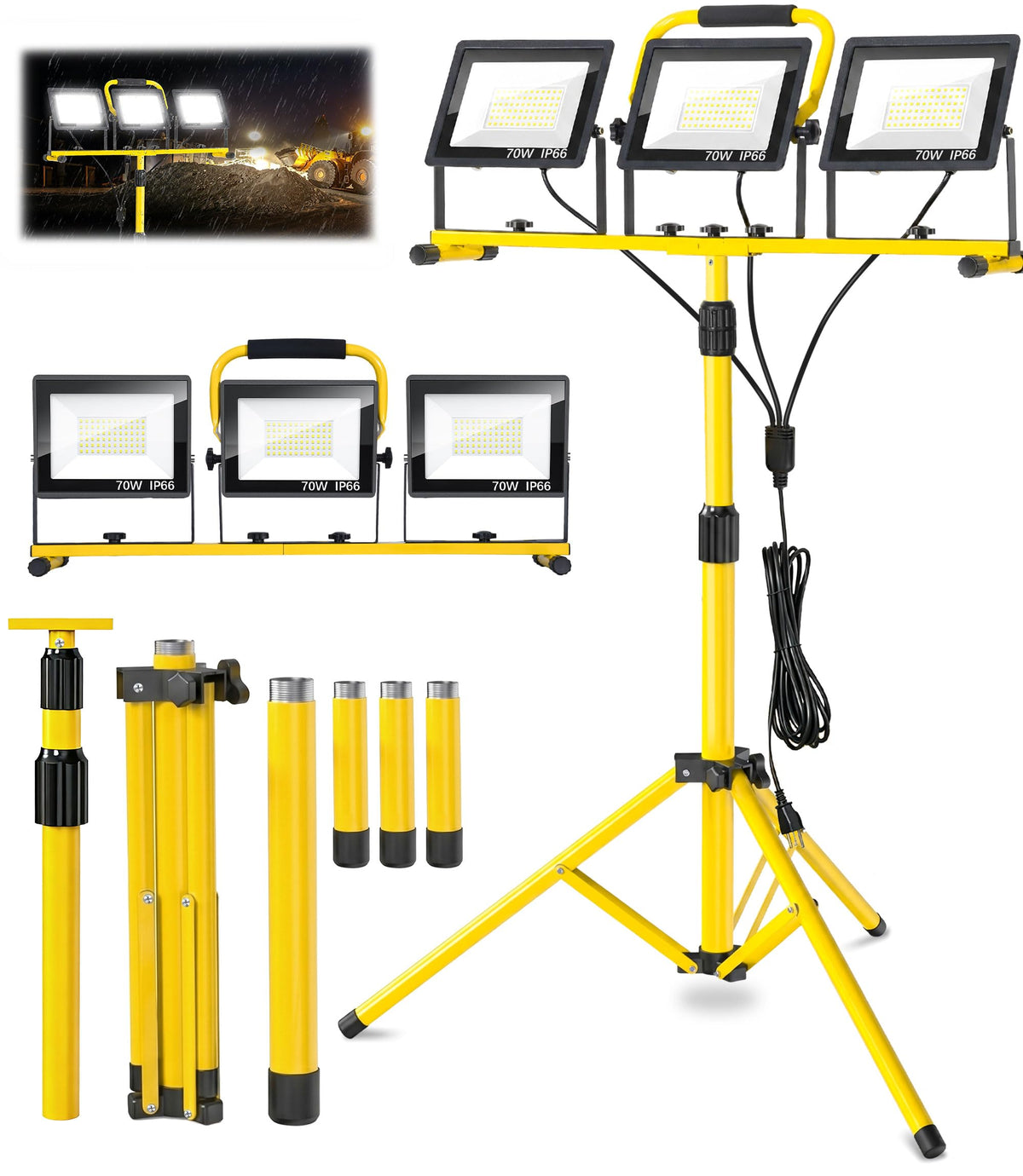 PACOLIT P 21000LM LED work light on stand provides bright workshop illumination.