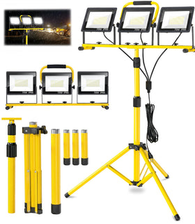 PACOLIT P 21000LM LED work light on stand provides bright workshop illumination.