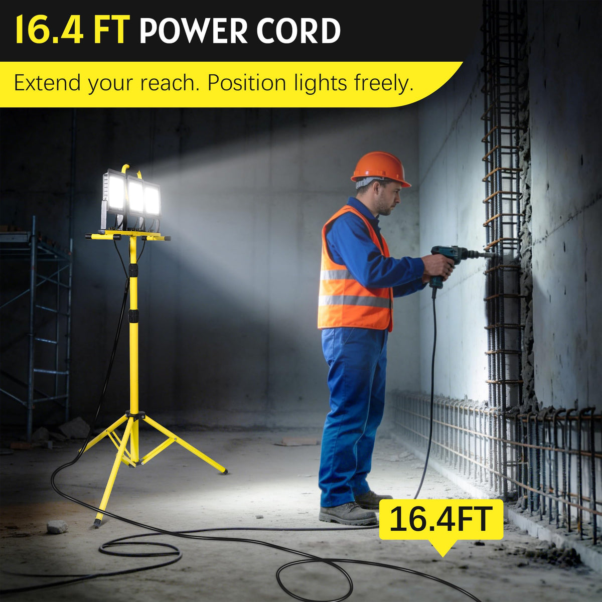 Tempered glass cover protects LEDs during tough construction work.