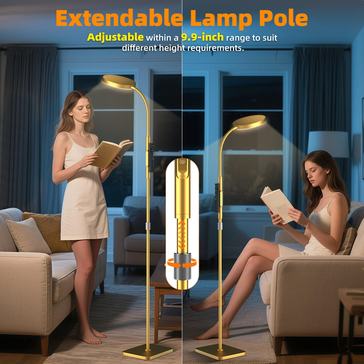 PACOVY floor lamp with adjustable height enables customized setup.