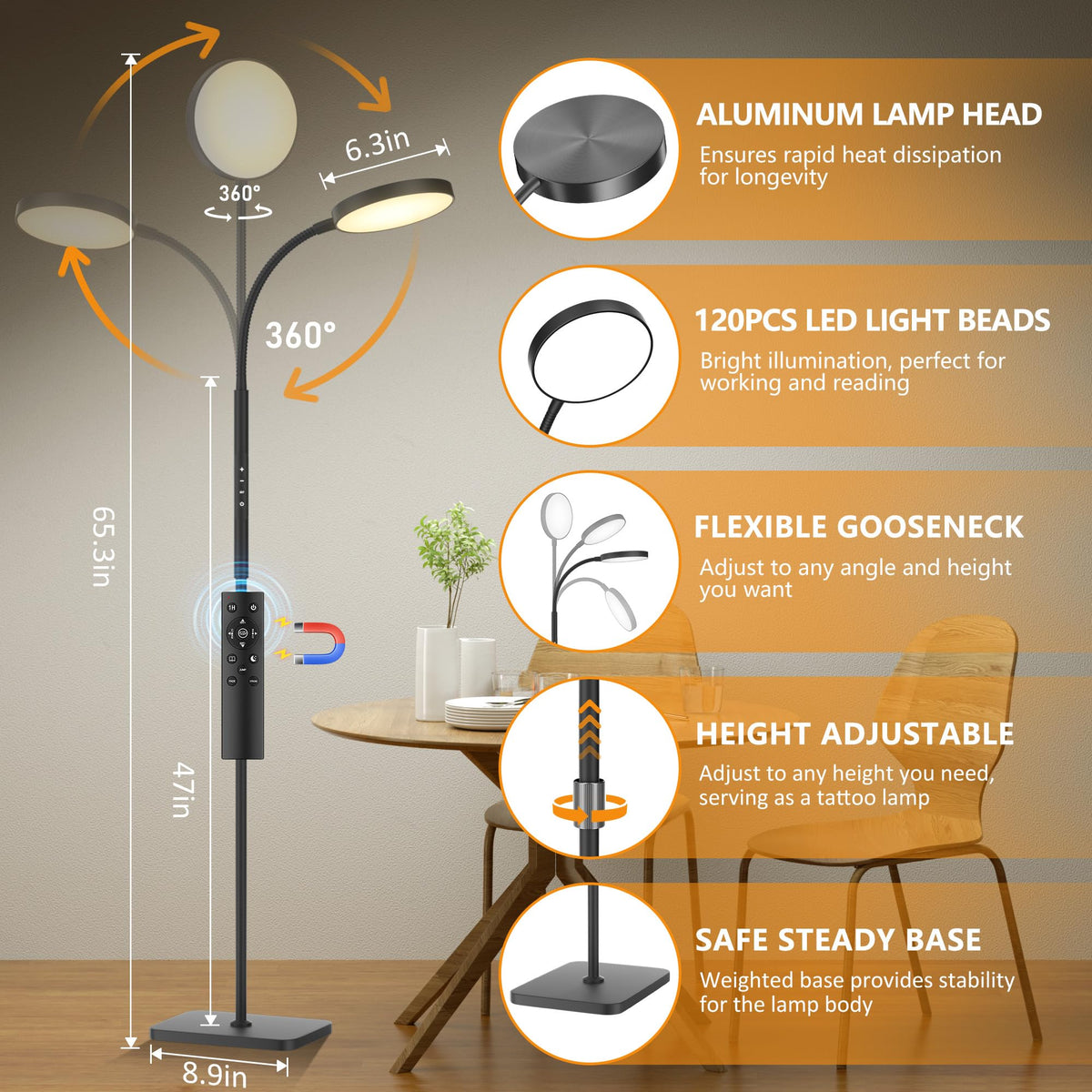 PACOVY floor lamp color temperature range from warm to cool