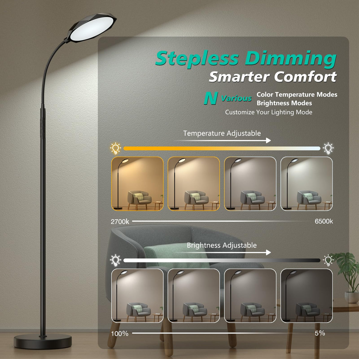 PACOVY gooseneck 360° directs light precisely for reading.