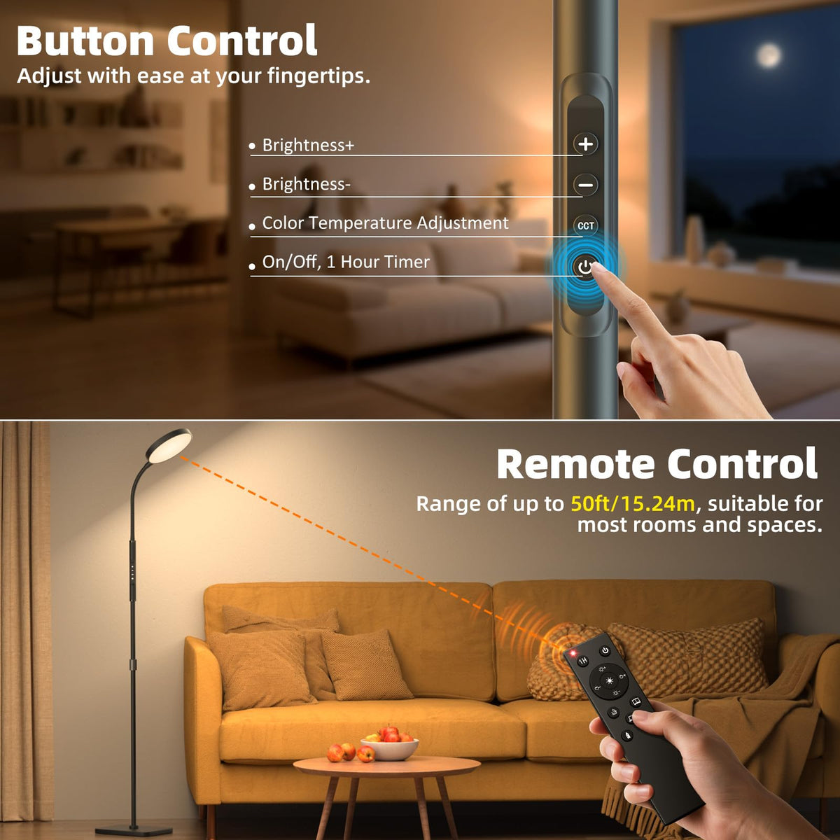 PACOVY remote control offers convenient lighting adjustments from across the room.