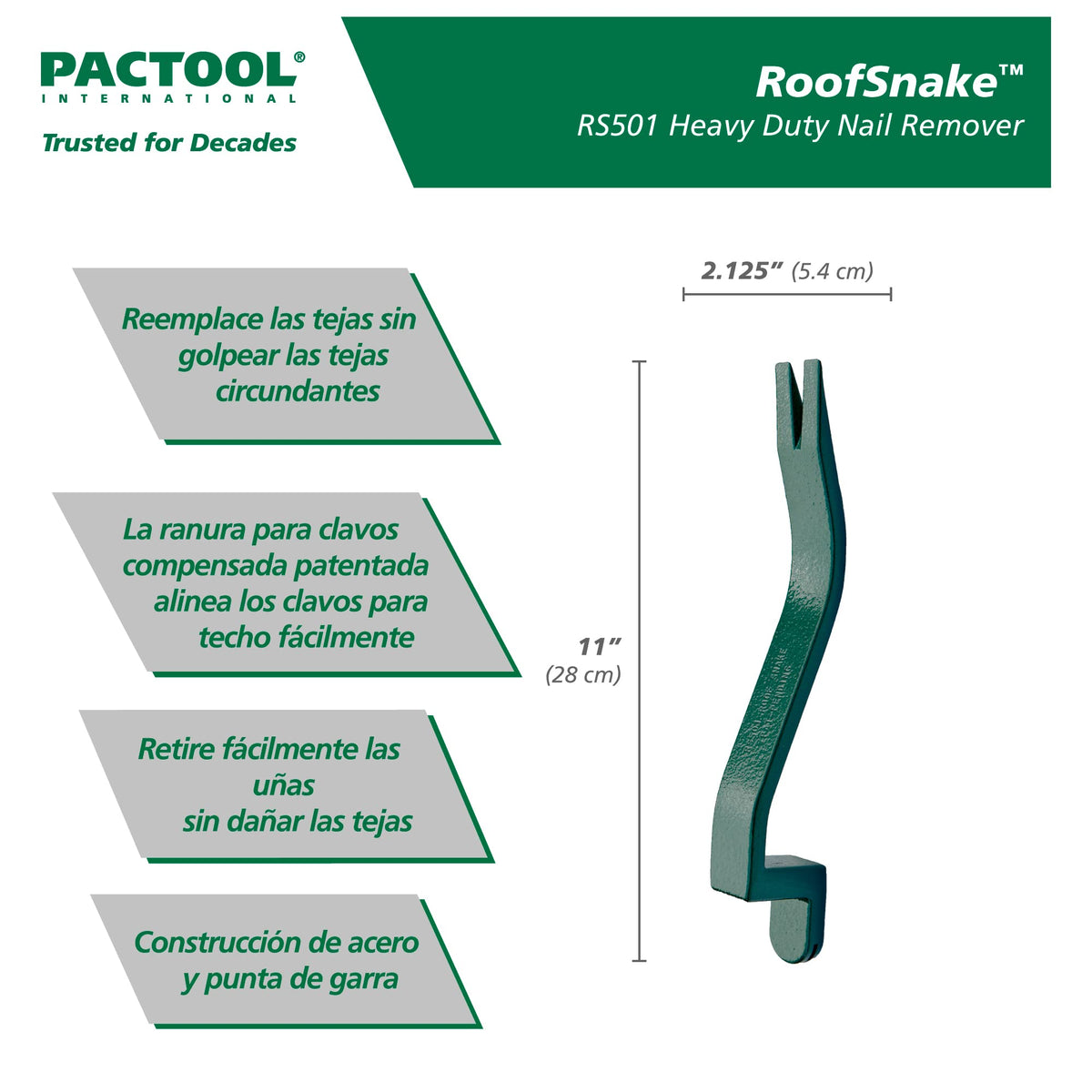 PacTool RS501 offset-nail-slot aligns nails precisely from bottom edge