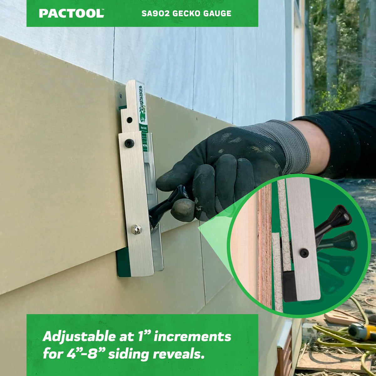 PacTool SA902 Gecko Gauge supports 12-foot siding lengths for hands-free work