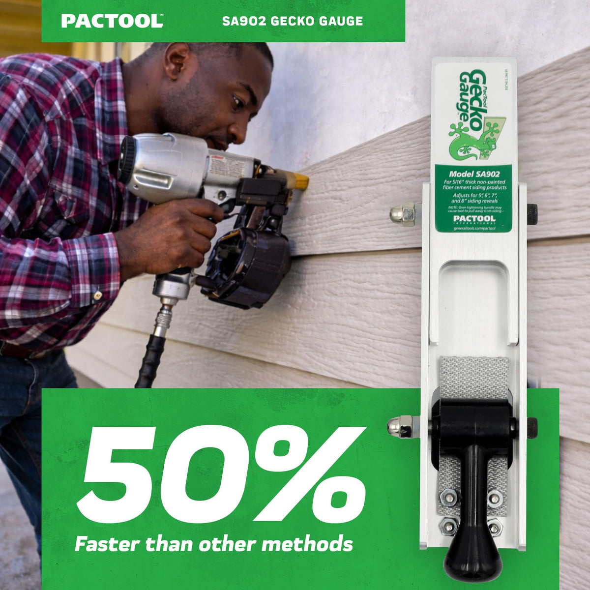 PacTool SA902 Gecko Gauge adjustable 8in reveal for larger siding jobs