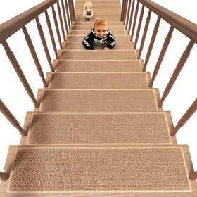 PADOOR non-slip stair treads with rubber backing on beige stairs for safer footing