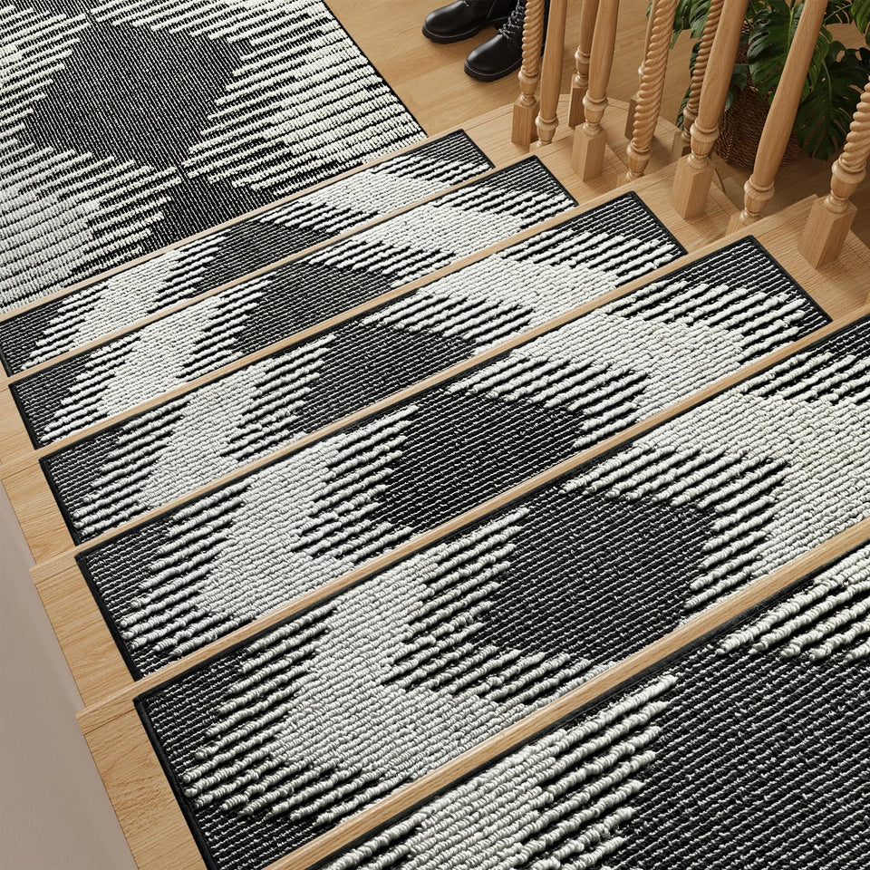 PADOOR non-slip 3D stair treads on wooden steps for safer footing.